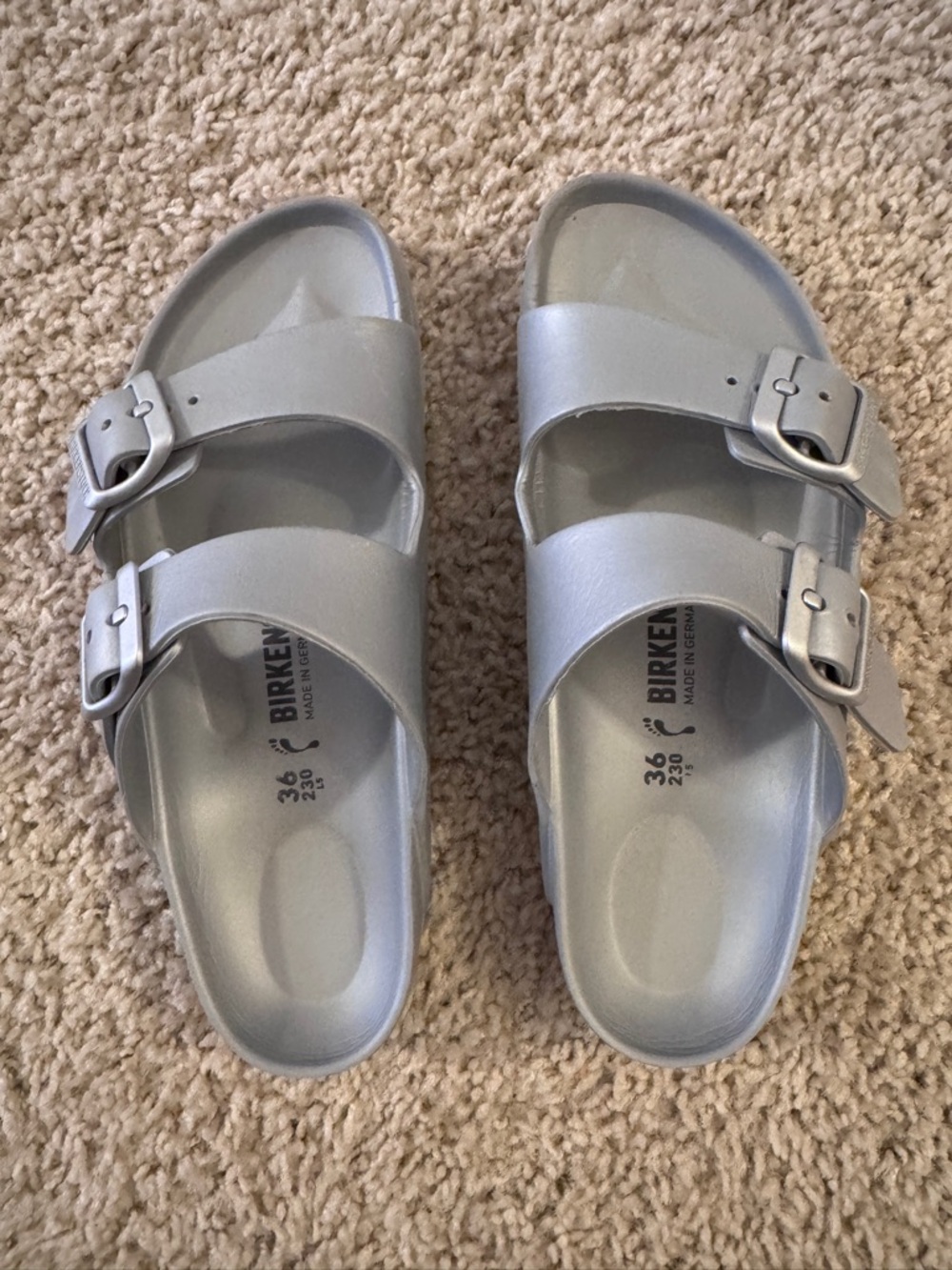 Birkenstock Arizona Metallic Silver Double Buckle Slides